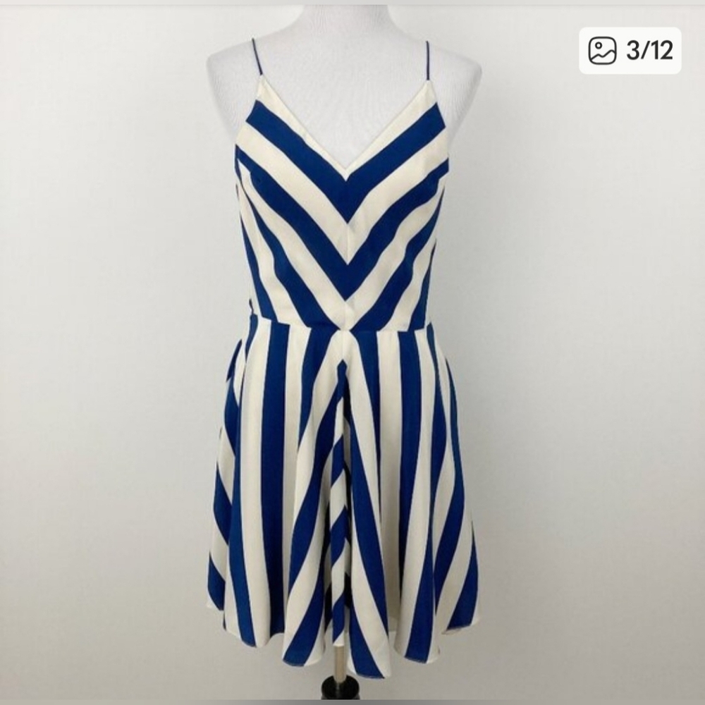 Amanda Uprichard Navy and White Striped Mini Dress Silk